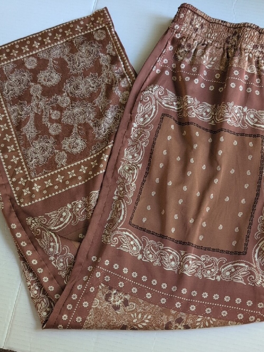 Joie Brown Patchwork Paisley Wide Leg Parachute Pants Size Med